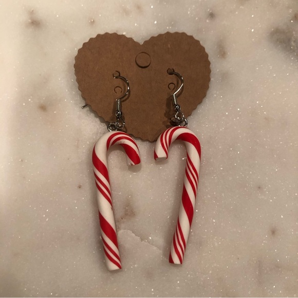 Dangling Clay Candy Cane Christmas Holiday Earrings , NWT - Picture 5 of 5